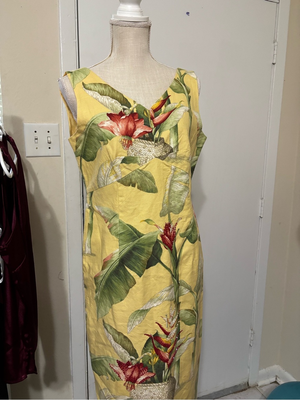 Ultra Dress Collection Yellow Tropical Floral Sheath Dress